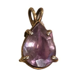Vintage Teardrop Amethyst Pendant Gold Tone Prong Set Purple Gemstone NO CHAIN
